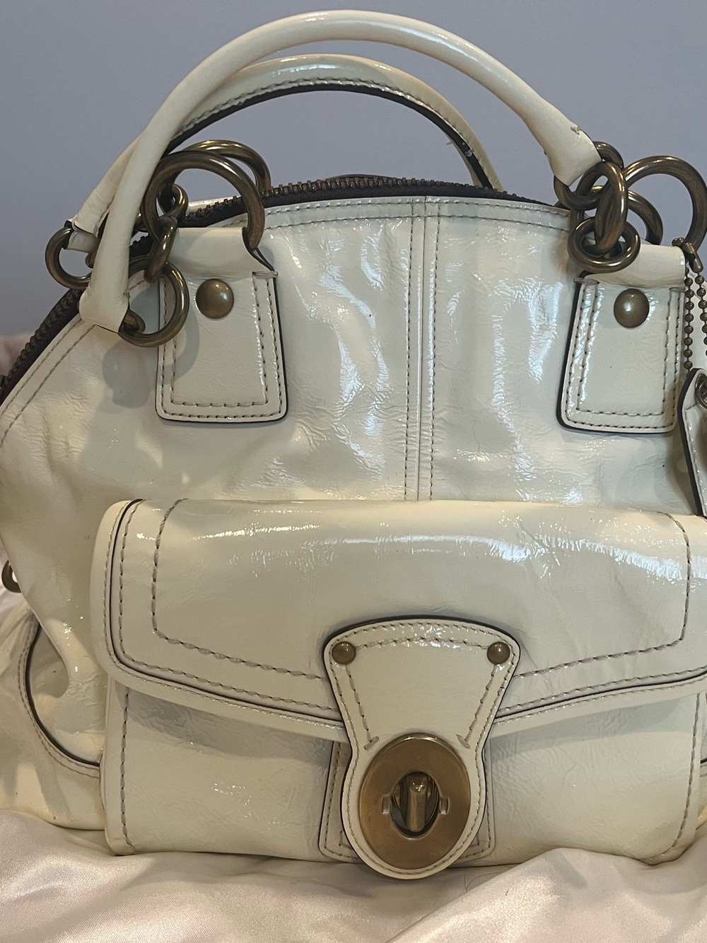 Coach Legacy Francine Satchel- Ivory Patent Leather